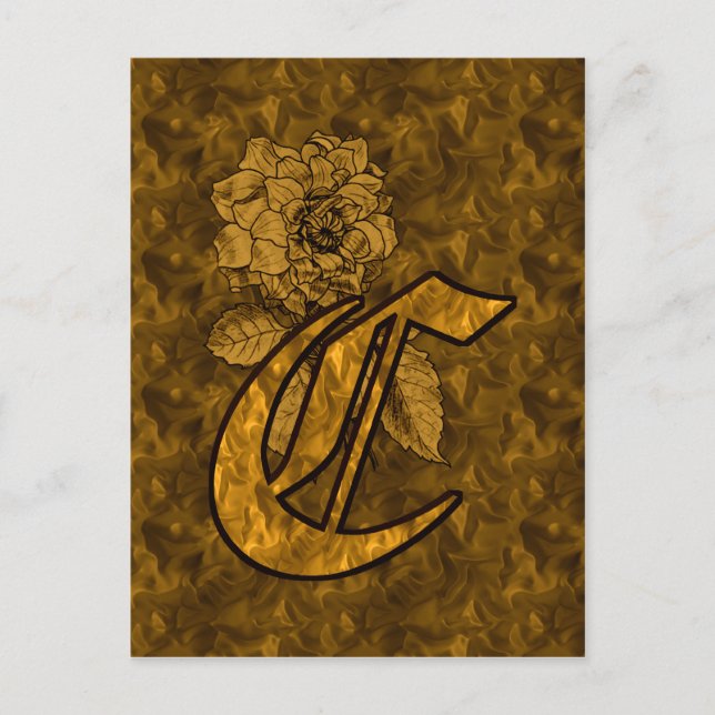 Mit Monogramm erste C Gold Peony Postcard Postkarte (Vorderseite)