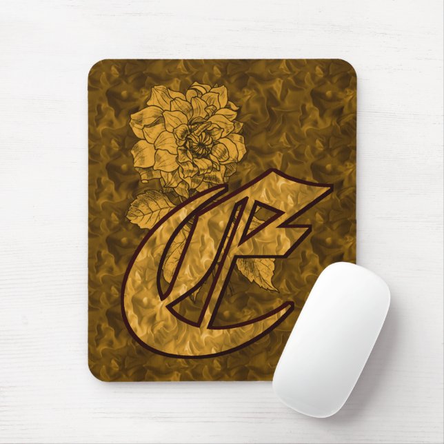 Mit Monogramm erste E Gold Peony Mousepad (Mit Mouse)