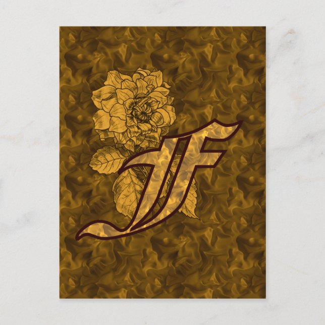Mit Monogramm erste F Gold Peony Postcard Postkarte (Vorderseite)