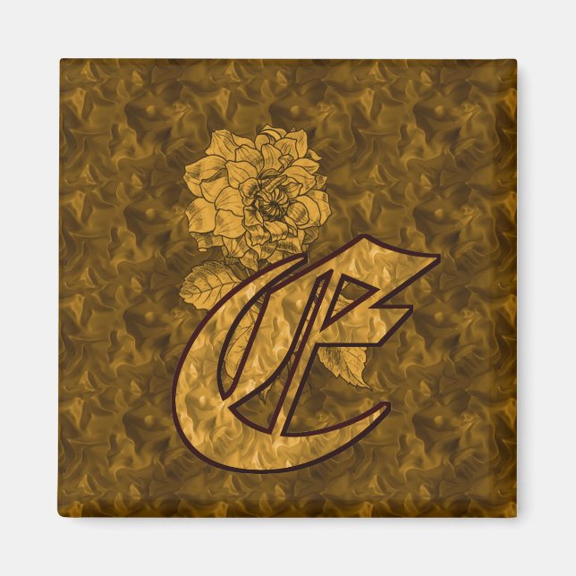Mit Monogramm erstes E Gold Peony Magnet (Vorne)