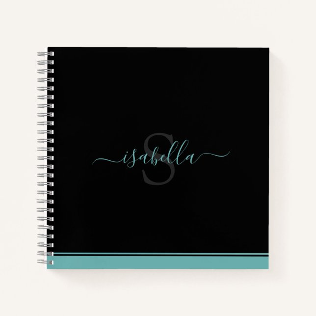 Mit Monogramm erstes, elegantes Skript-Aquamarin-N Notizbuch (Vorderseite)