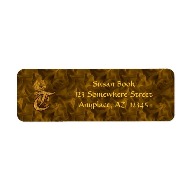 Mit Monogramm erstes T Gold Peony Address Label (Vorne)
