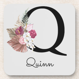 Mit Monogramm Erstkontakt Q Pink Boho Floral Getränkeuntersetzer