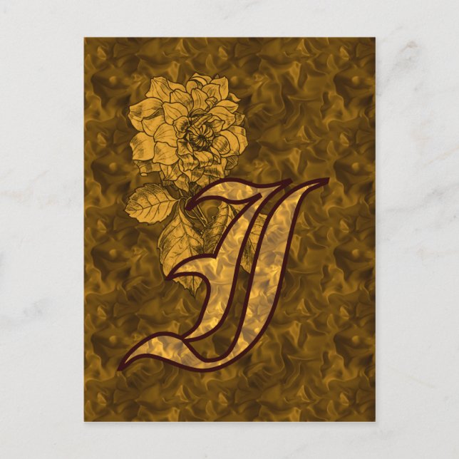 Mit Monogramm Erstplatine-I-Gold-Peony-Postkarte Postkarte (Vorderseite)