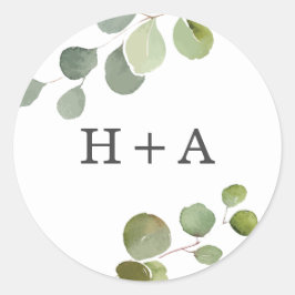 Mit Monogramm Eukalyptus-Hochzeitsticker Runder Aufkleber