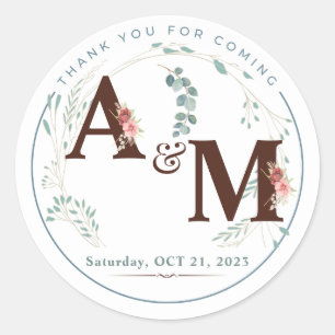 Mit Monogramm Eukalyptus Watercolor-Hochzeitsticke Runder Aufkleber