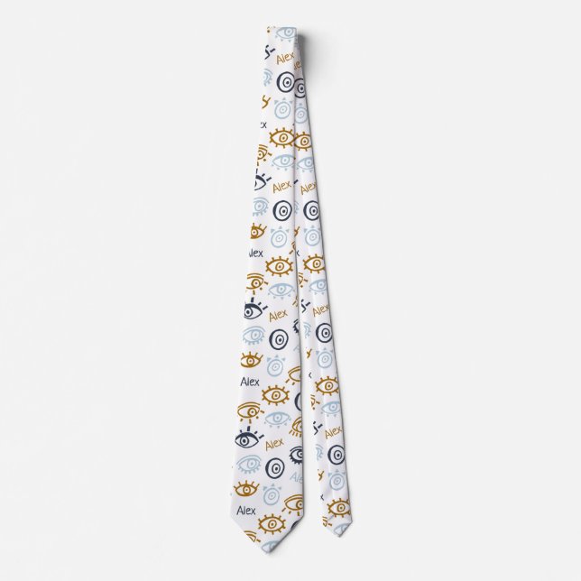 Mit Monogramm Evil Eye Muster | Name Neck Tie Krawatte (Vorderseite)