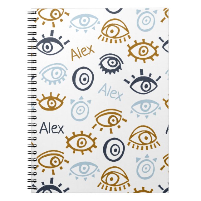 Mit Monogramm Evil Eye Muster | Name-Notebook hinz Notizblock (Vorderseite)