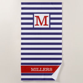 Mit Monogramm Familienname Red Blue Cabana Strip Strandtuch