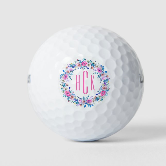 Mit Monogramm Farbige Blume Kränzerdesign Golfball (Vorderseite)
