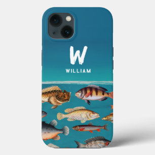 Mit Monogramm Fisch unter blauem Ozean Case-Mate iPhone Hülle
