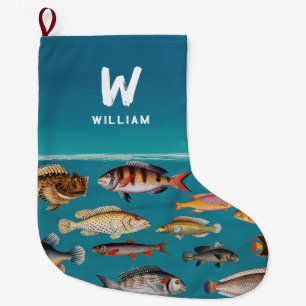 Mit Monogramm Fisch unter blauem Ozean Großer Weihnachtsstrumpf