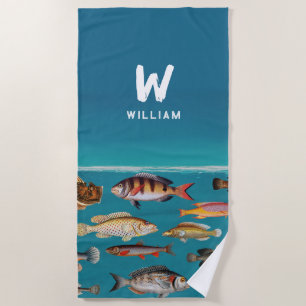 Mit Monogramm Fisch unter blauem Ozean Strandtuch