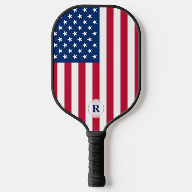 Mit Monogramm Flaggen-US Flagge der USA Pickleball Schläger (Vorderseite)