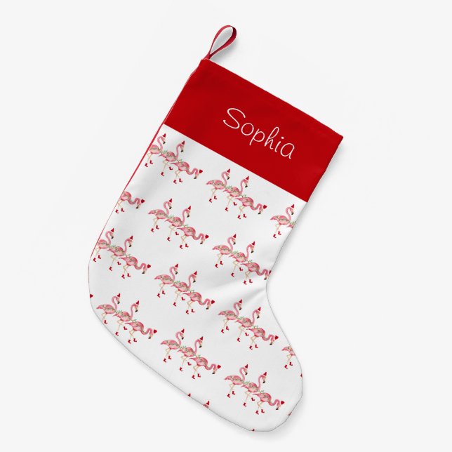 Mit Monogramm Flamingos Weihnachts-Strumpf Kleiner Weihnachtsstrumpf (Vorderansicht (hängend))