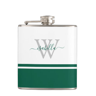 Mit Monogramm Flask Girly Modernes Script Emerald Flachmann