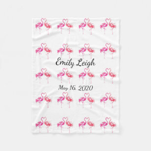 mit Monogramm Fleece Flamingo-Babydecke