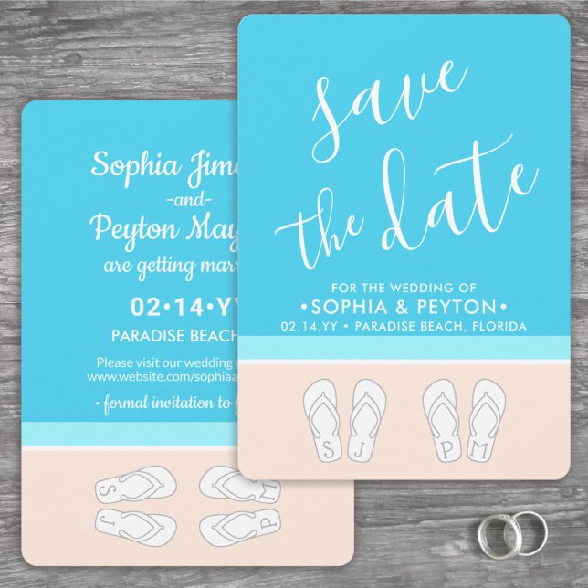 Mit Monogramm Flip Flops Beach Hochzeit modern ein Save The Date (Von Creator hochgeladen)