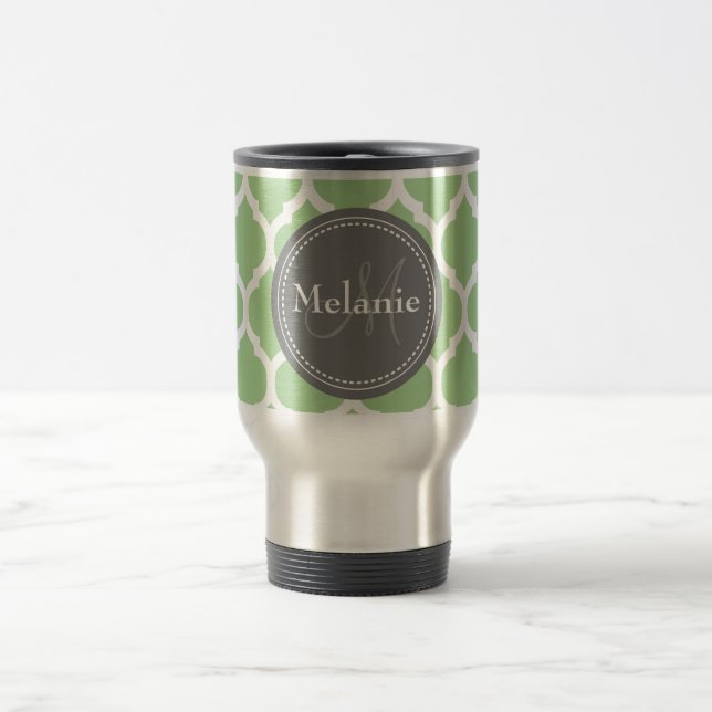 Mit Monogramm Folie Grün & Grau Reisebecher (Mittel)