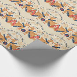 Mit Monogramm Folk Art Christmas Deer Trees Blue R Geschenkpapier