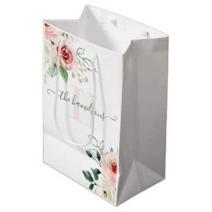 Mit Monogramm Foto Aquarellfarben Rosenstopfbeutel Mittlere Geschenktüte