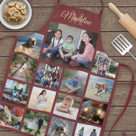 Mit Monogramm Foto Collage Muster Burgundy & Gold Schürze