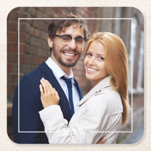 Mit Monogramm Foto des modernen Square Frame Rechteckiger Pappuntersetzer