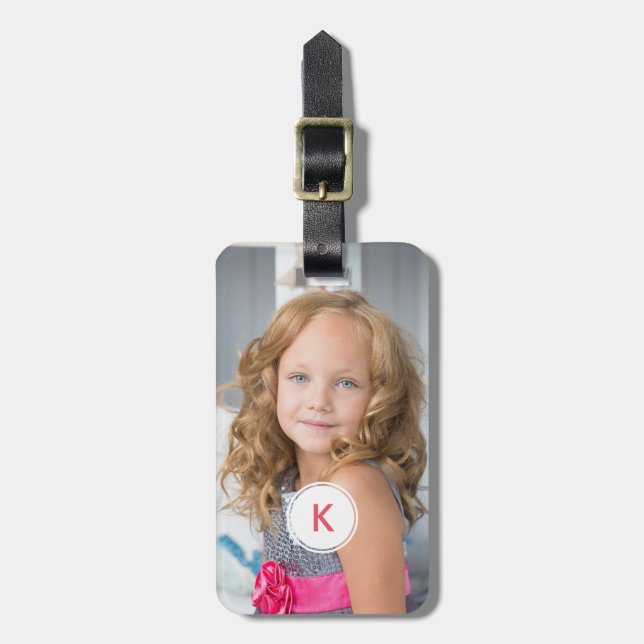 Mit Monogramm Foto-Rosa-Monogramm-Initiale für Gepäckanhänger (Vorderseite vertikal)