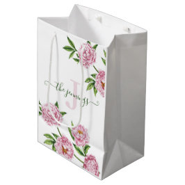 Mit Monogramm Foto Wasserfarbe Rosa Peony Geschenk Mittlere Geschenktüte