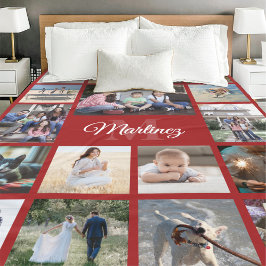 Mit Monogramm FotoCollage Rot und Weiß elegant Fleecedecke