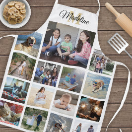 Mit Monogramm Fotomaterial Raster Muster Gold Weiß Schürze