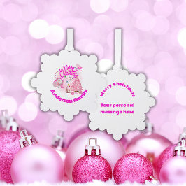Mit Monogramm frohe Weihnachten in Rosa | Schneefl Ornament Karte