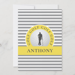 Mit Monogramm für ihn Golfer Gray Strip Moderne Mitteilungskarte