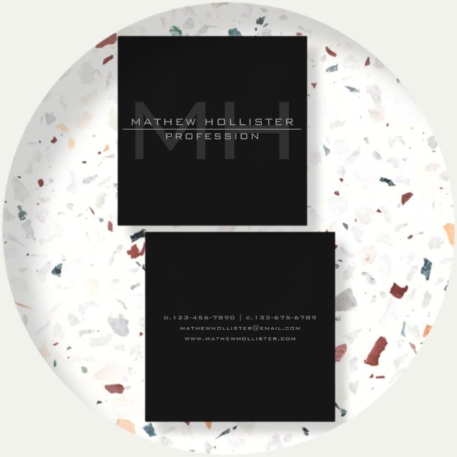 Mit Monogramm für Männer, grau Quadratische Visitenkarte (Von Creator hochgeladen)