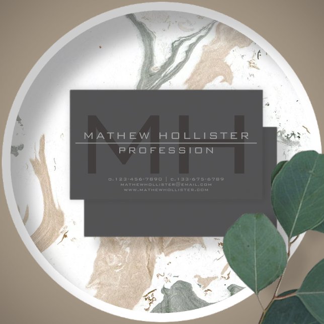 Mit Monogramm für Männer, grau Visitenkarte (Von Creator hochgeladen)