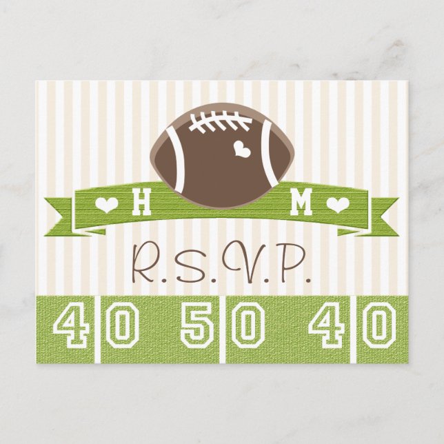 Mit Monogramm Fußballhochzeit RSVP Postkarte (Vorderseite)