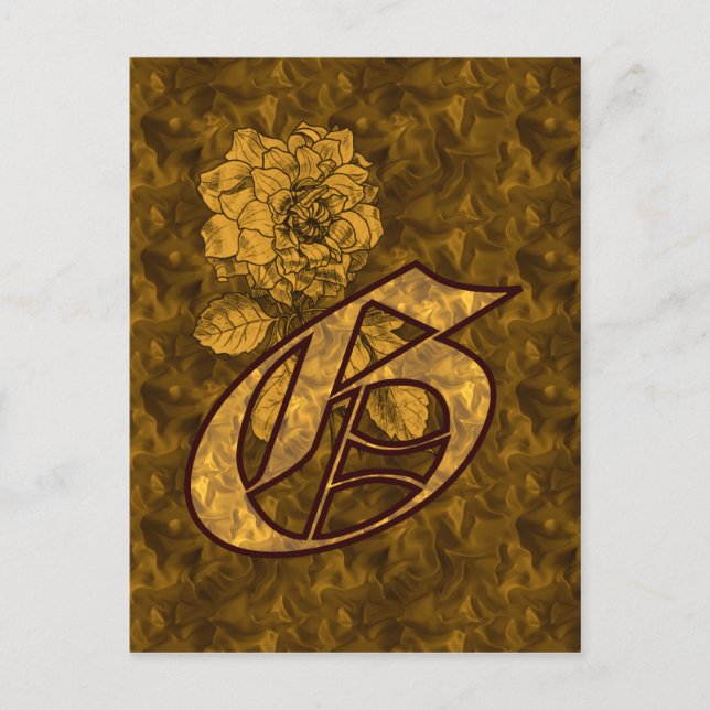 Mit Monogramm G Gold Peony Postcard Postkarte (Vorderseite)