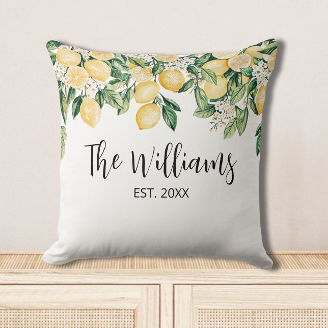 Mit Monogramm Gelber Zitronenbaum Kissen (In situ)
