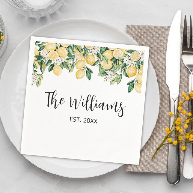 Mit Monogramm Gelber Zitronenbaum Serviette (In situ)