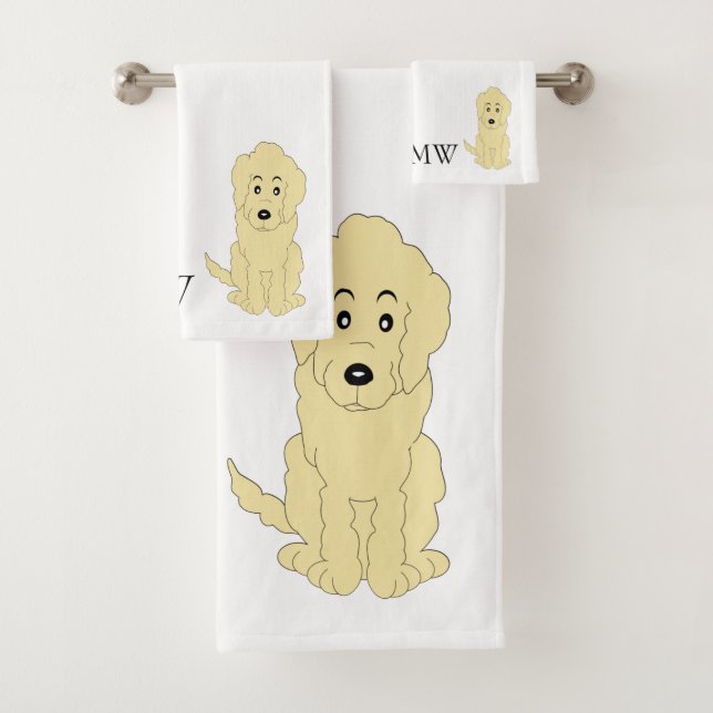 Mit Monogramm-Gelbes Goldendoodle-Doodle-Design Badhandtuch Set (Insitu)