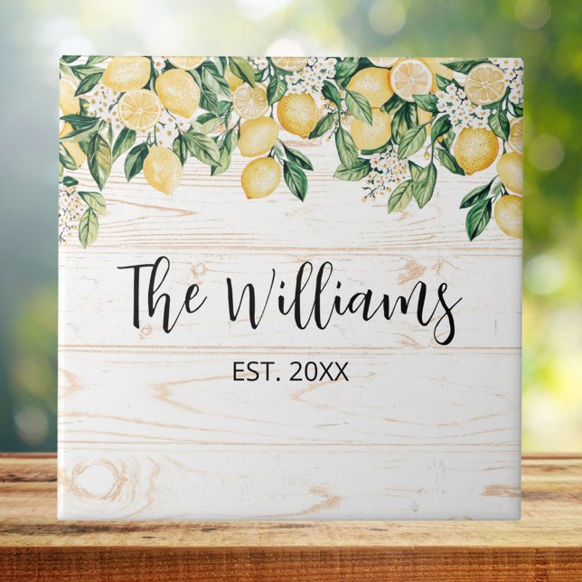 Mit Monogramm Gelbes Zitronenbaum Weißes Holz Fliese (In situ)