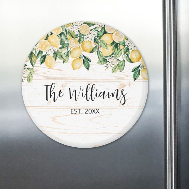 Mit Monogramm Gelbes Zitronenbaum Weißes Holz Magnet (In situ)