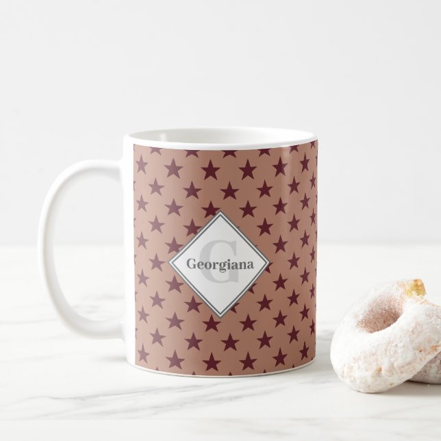 Mit Monogramm geometrische Cabernet-Sterne auf Kor Kaffeetasse (Mit Donut)