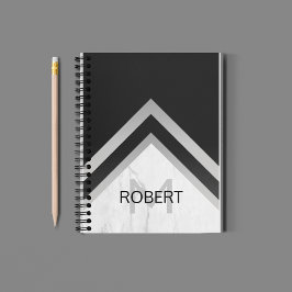 Mit Monogramm geometrischer Zickzack schwarzer Sil Notizblock