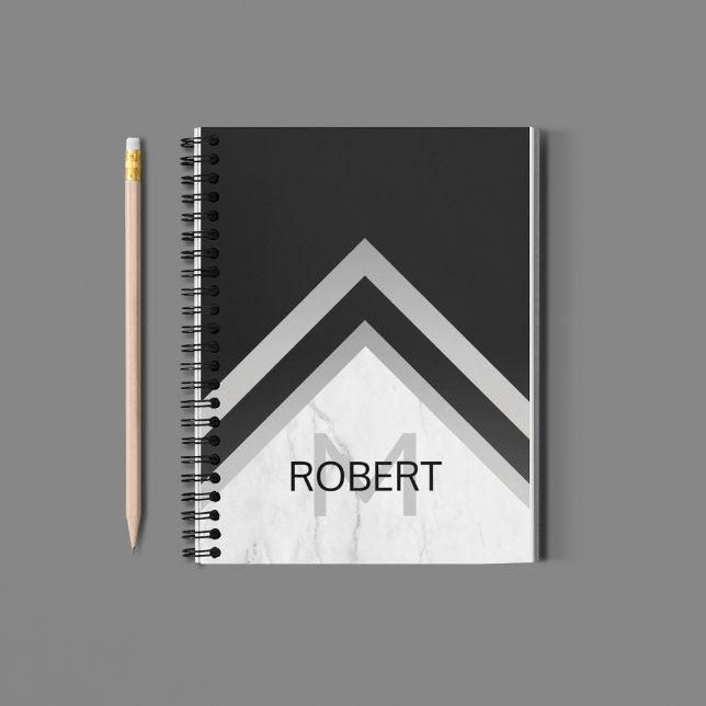 Mit Monogramm geometrischer Zickzack schwarzer Sil Notizblock (Von Creator hochgeladen)