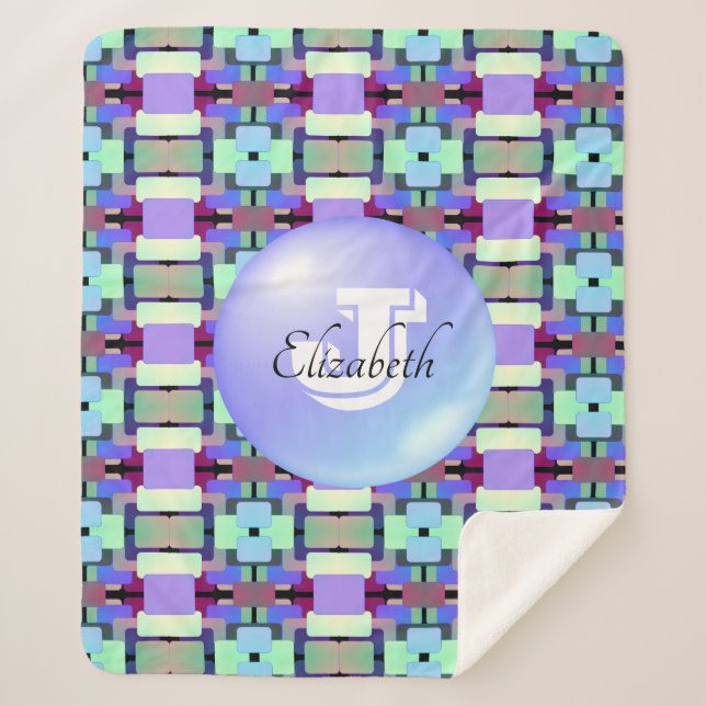 Mit Monogramm Geometrisches Chic Artistic Vivid Mu Sherpadecke (Vorderseite)