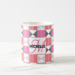 Mit Monogramm geometrisches Muster in rosa und sch Kaffeetasse