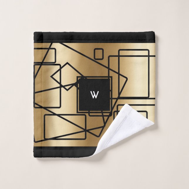 Mit Monogramm geometrisches Washtuch aus Gold und  Waschlappen (Waschlappen)
