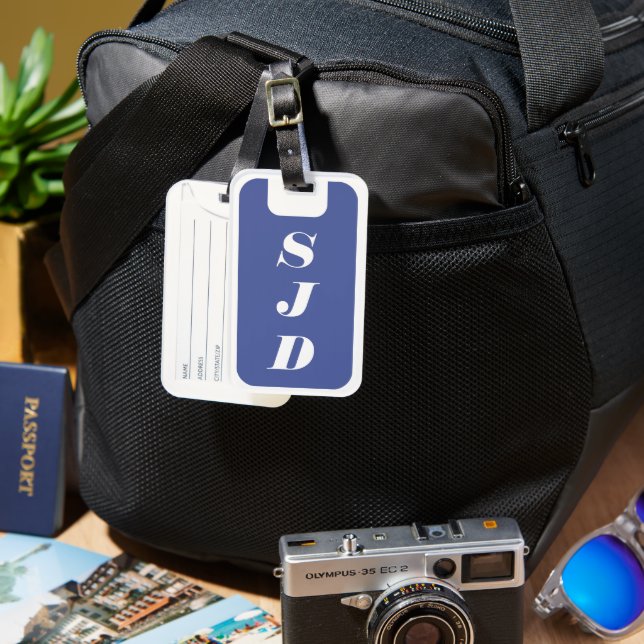 Mit Monogramm Gepäckmarke Blau Gepäckanhänger (Vorderseite & Rückseite)