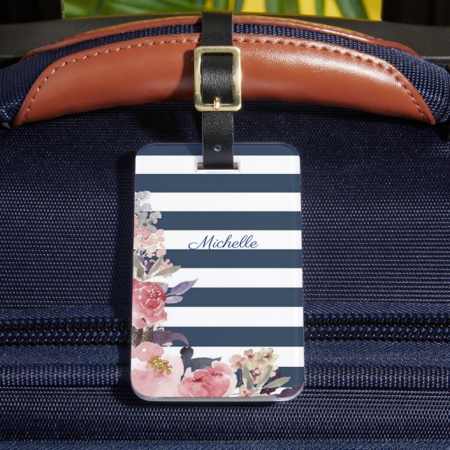 Mit Monogramm Gepäckmarke mit blauem und weißem St Gepäckanhänger (Vorderseite Insitu 2)